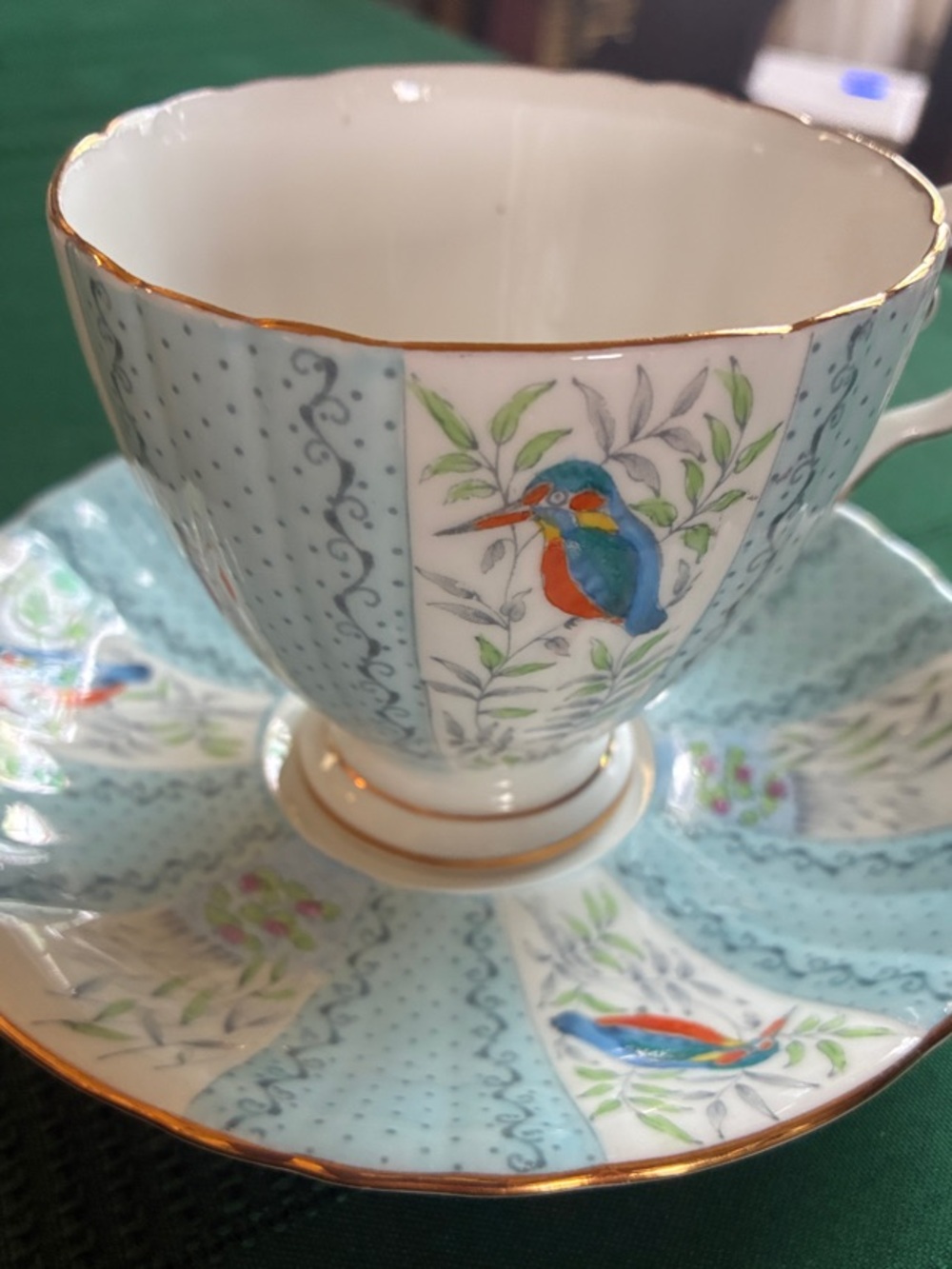 Fine Bone China Teacup & Saucer Set - Blue Kingfisher Pattern